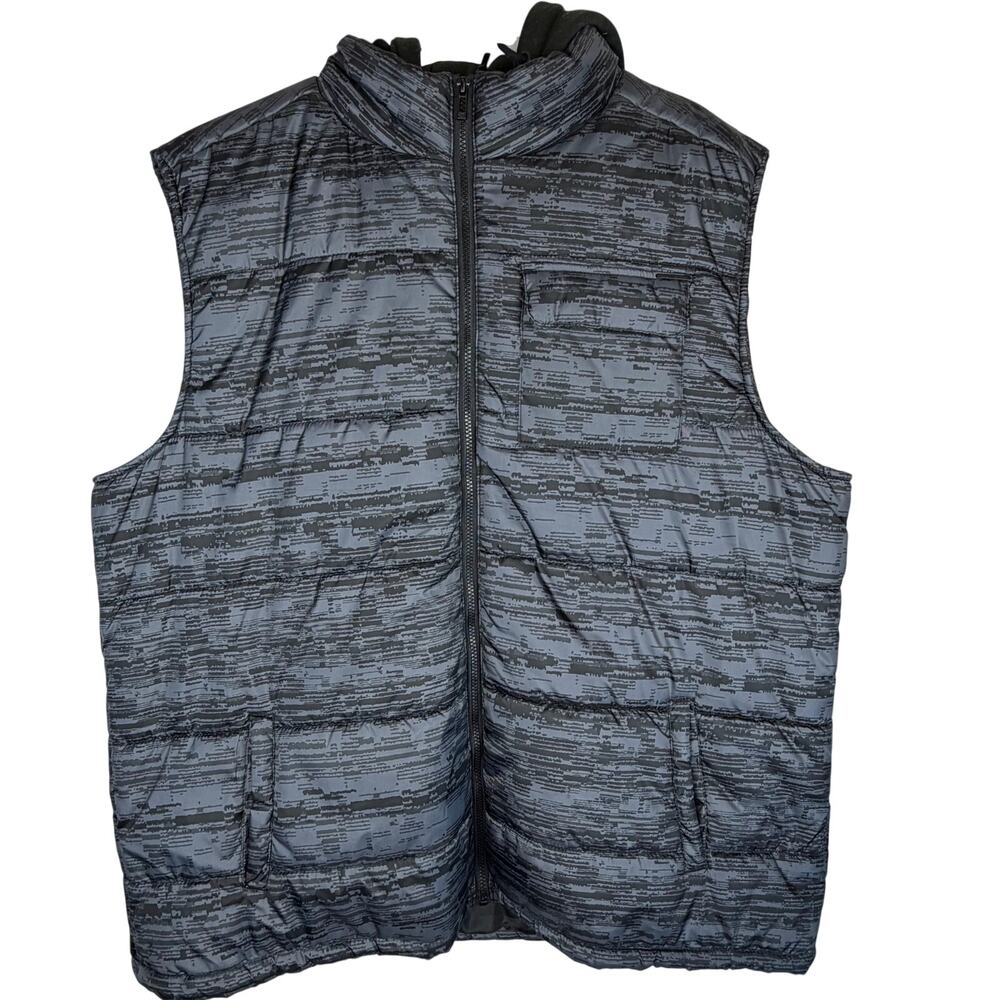 Ecko Unltd Men Hooded Puffer Vest 3XL Black Flyknit Glitch Camo Full Zip NWT $74